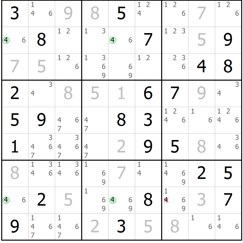 Position des candidats pour la solution de la Gr 68 page 71 du magazine de sudoku Suprême n° 028
