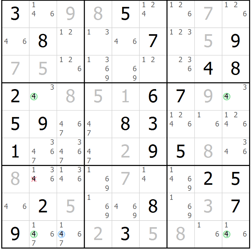Position des candidats pour la solution de la Gr 68 page 71 du magazine de sudoku Suprême n° 028