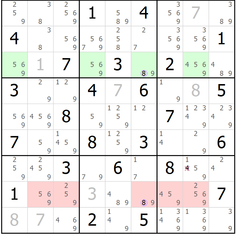 Position des candidats pour la solution de la Gr 69 page 72 du magazine de sudoku Suprême n° 028