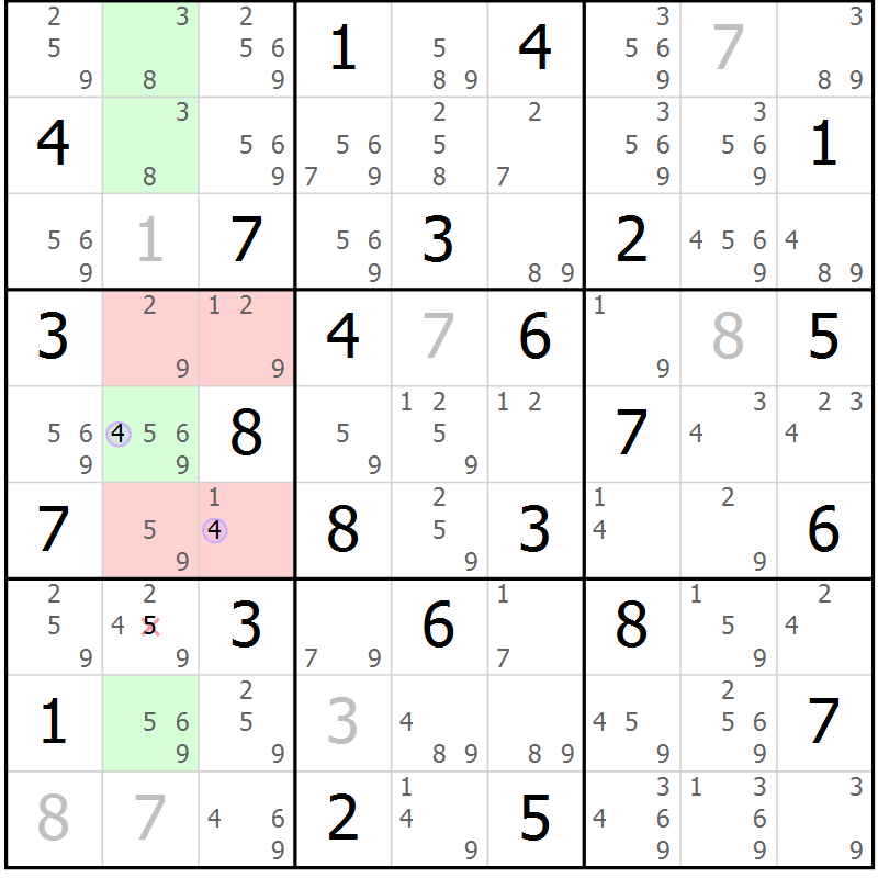 Position des candidats pour la solution de la Gr 69 page 72 du magazine de sudoku Suprême n° 028
