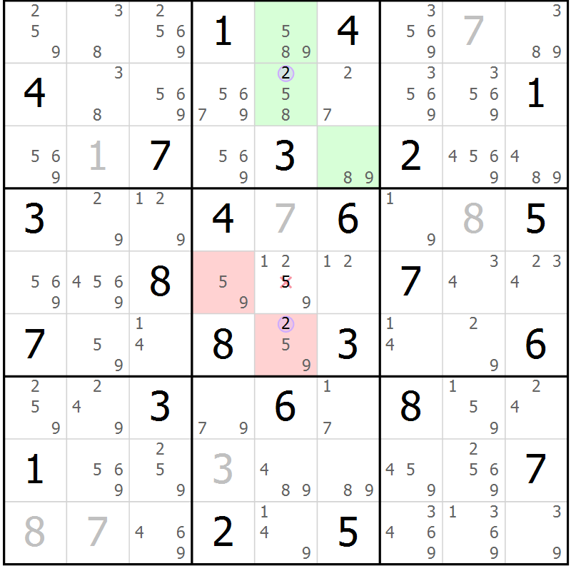 Position des candidats pour la solution de la Gr 69 page 72 du magazine de sudoku Suprême n° 028