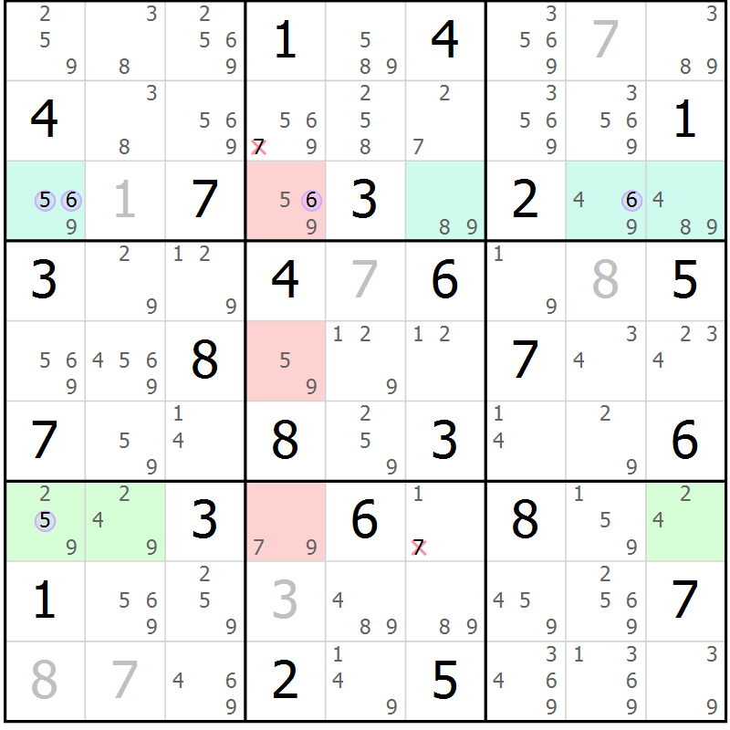 Position des candidats pour la solution de la Gr 69 page 72 du magazine de sudoku Suprême n° 028