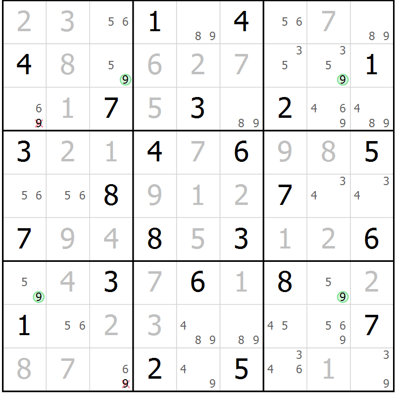Position des candidats pour la solution de la Gr 69 page 72 du magazine de sudoku Suprême n° 028