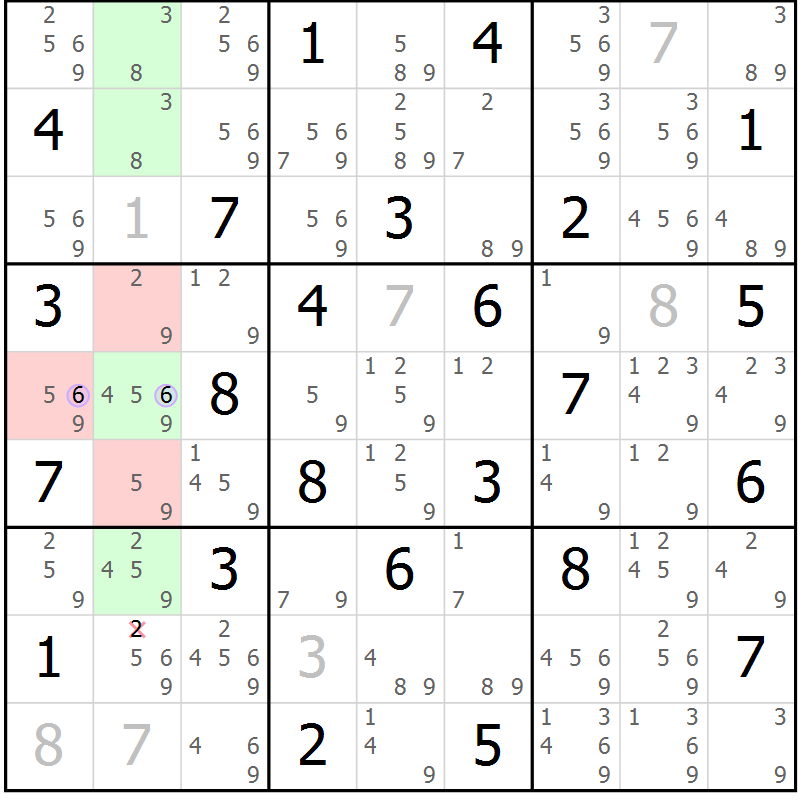 Position des candidats pour la solution de la Gr 69 page 72 du magazine de sudoku Suprême n° 028