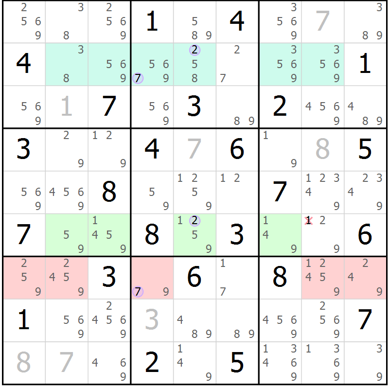 Position des candidats pour la solution de la Gr 69 page 72 du magazine de sudoku Suprême n° 028