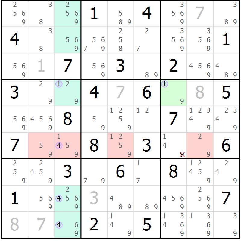 Position des candidats pour la solution de la Gr 69 page 72 du magazine de sudoku Suprême n° 028