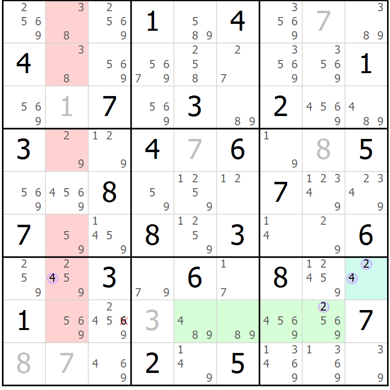 Position des candidats pour la solution de la Gr 69 page 72 du magazine de sudoku Suprême n° 028
