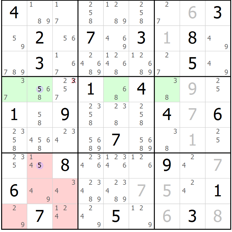 Position des candidats pour la solution de la Gr 7 page 10 du magazine de sudoku Suprême n° 028