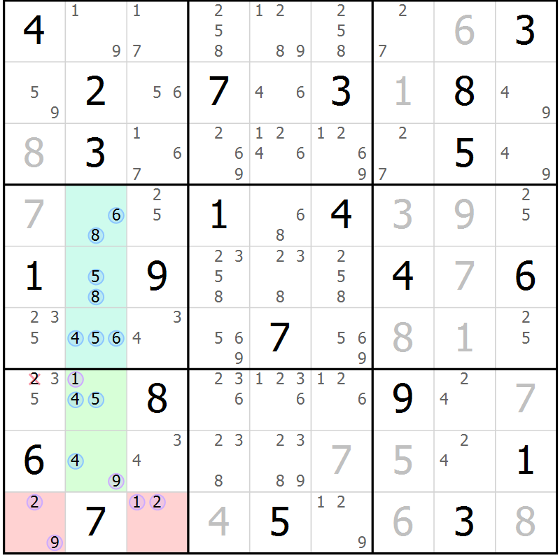Position des candidats pour la solution de la Gr 7 page 10 du magazine de sudoku Suprême n° 028