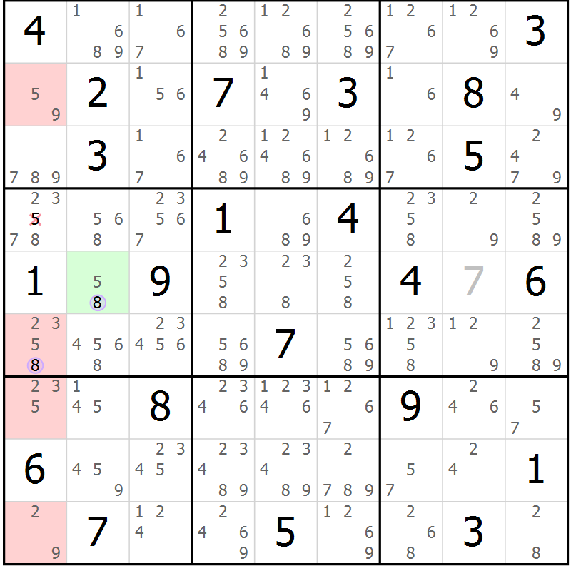 Position des candidats pour la solution de la Gr 7 page 10 du magazine de sudoku Suprême n° 028