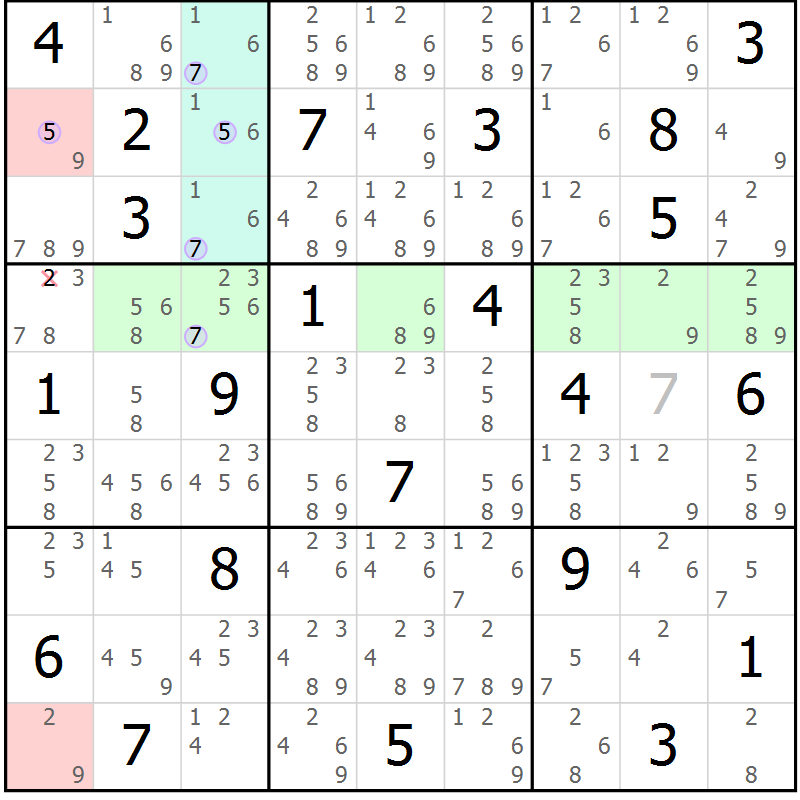 Position des candidats pour la solution de la Gr 7 page 10 du magazine de sudoku Suprême n° 028