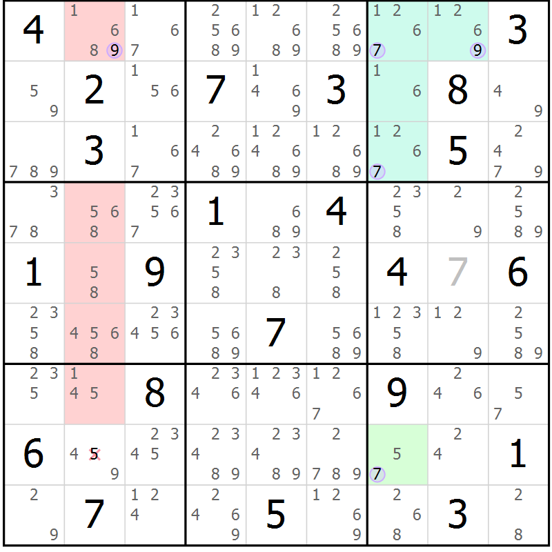 Position des candidats pour la solution de la Gr 7 page 10 du magazine de sudoku Suprême n° 028
