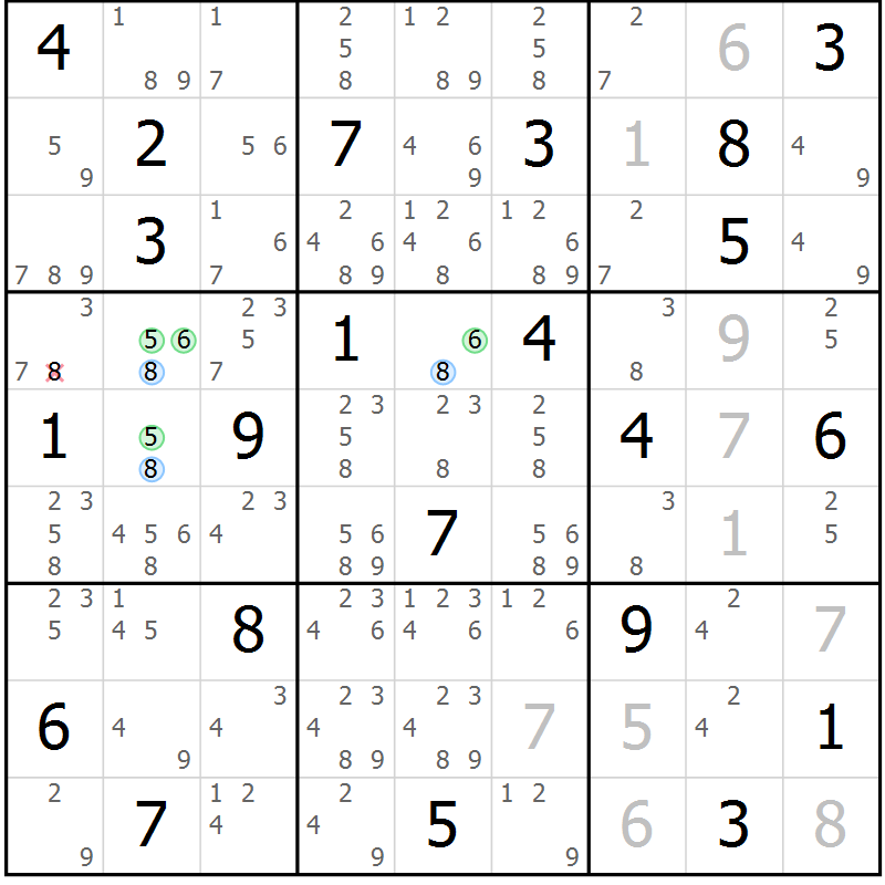 Position des candidats pour la solution de la Gr 7 page 10 du magazine de sudoku Suprême n° 028