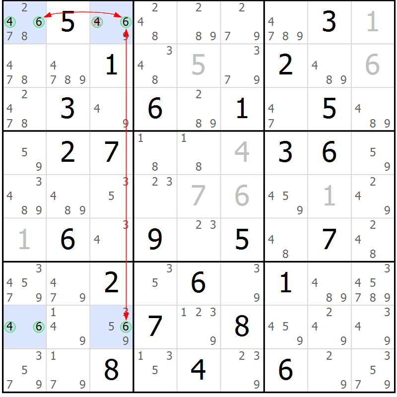 Position des candidats pour la solution de la Gr 70 page 73 du magazine de sudoku Suprême n° 028