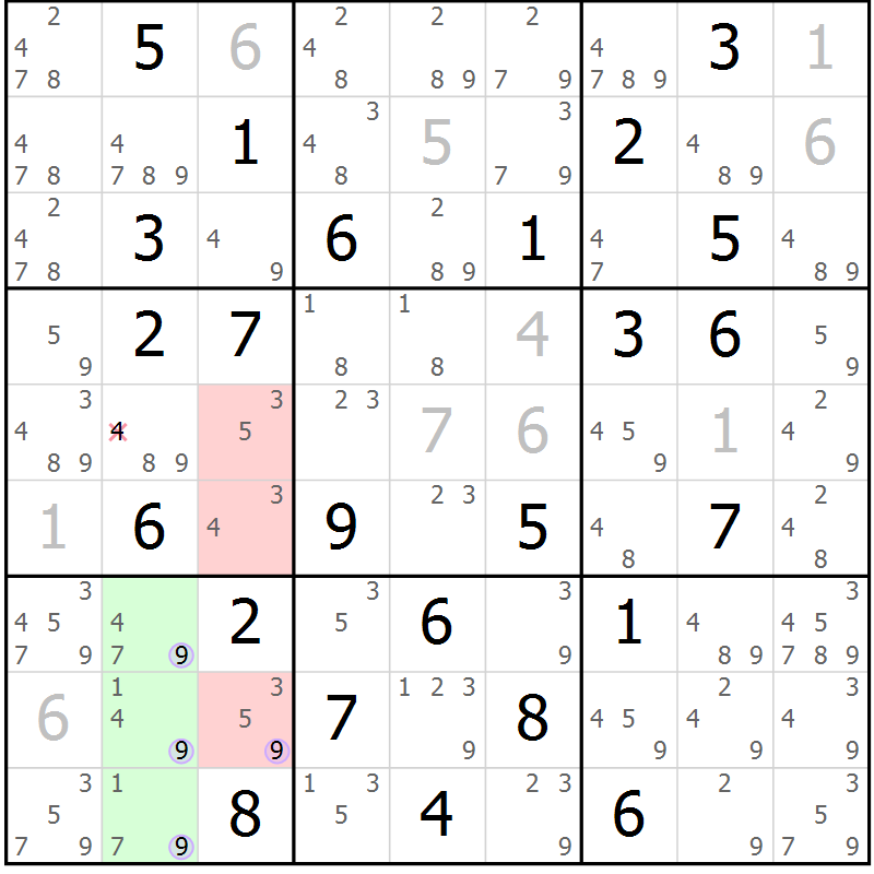 Position des candidats pour la solution de la Gr 70 page 73 du magazine de sudoku Suprême n° 028