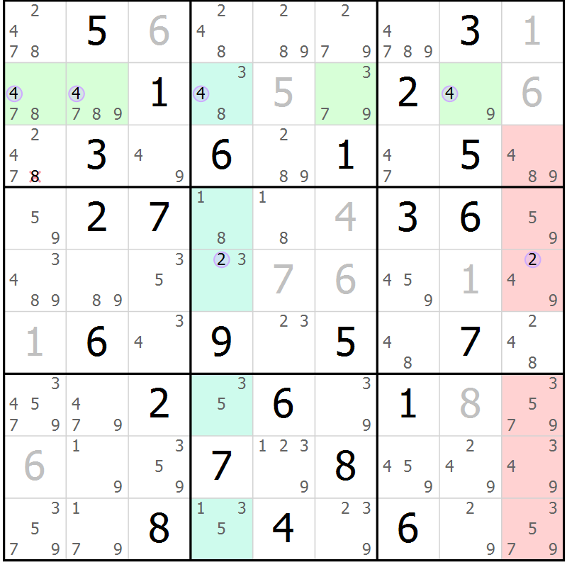 Position des candidats pour la solution de la Gr 70 page 73 du magazine de sudoku Suprême n° 028
