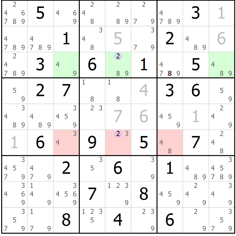 Position des candidats pour la solution de la Gr 70 page 73 du magazine de sudoku Suprême n° 028