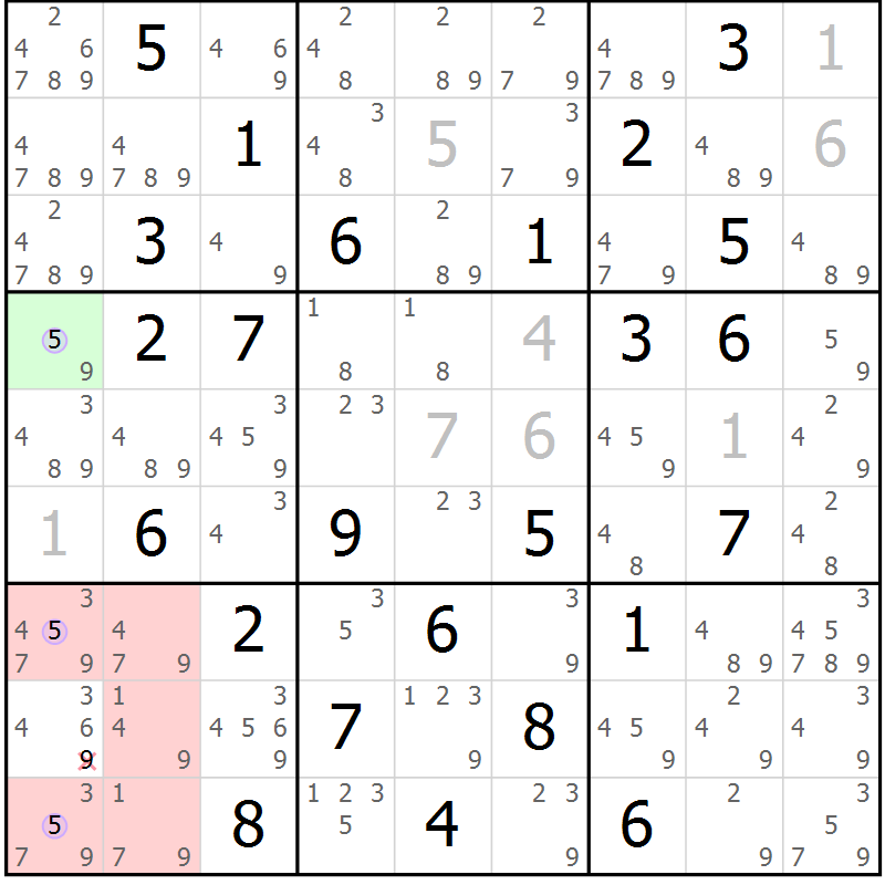 Position des candidats pour la solution de la Gr 70 page 73 du magazine de sudoku Suprême n° 028