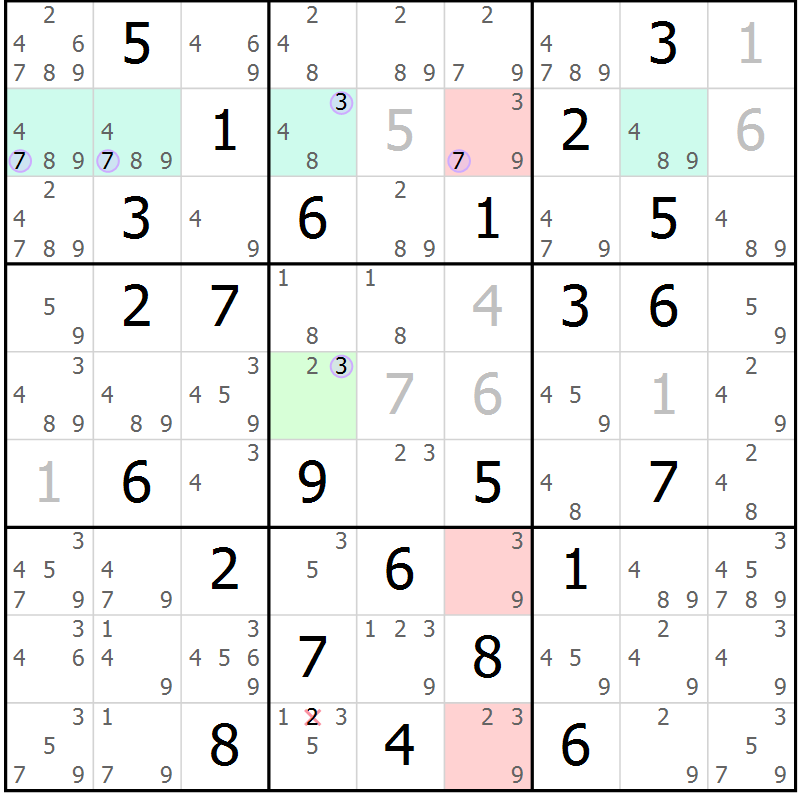 Position des candidats pour la solution de la Gr 70 page 73 du magazine de sudoku Suprême n° 028