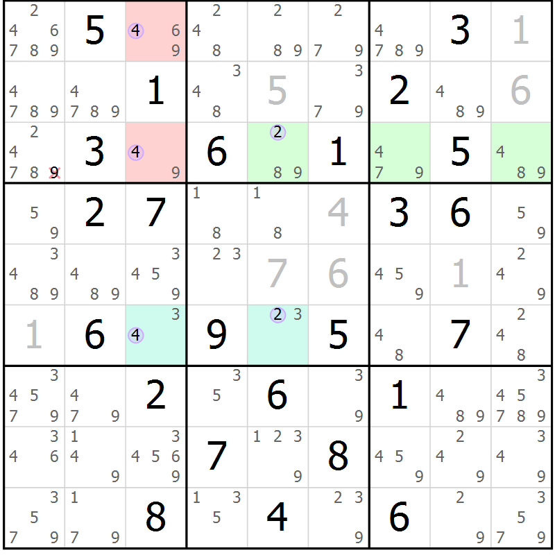 Position des candidats pour la solution de la Gr 70 page 73 du magazine de sudoku Suprême n° 028
