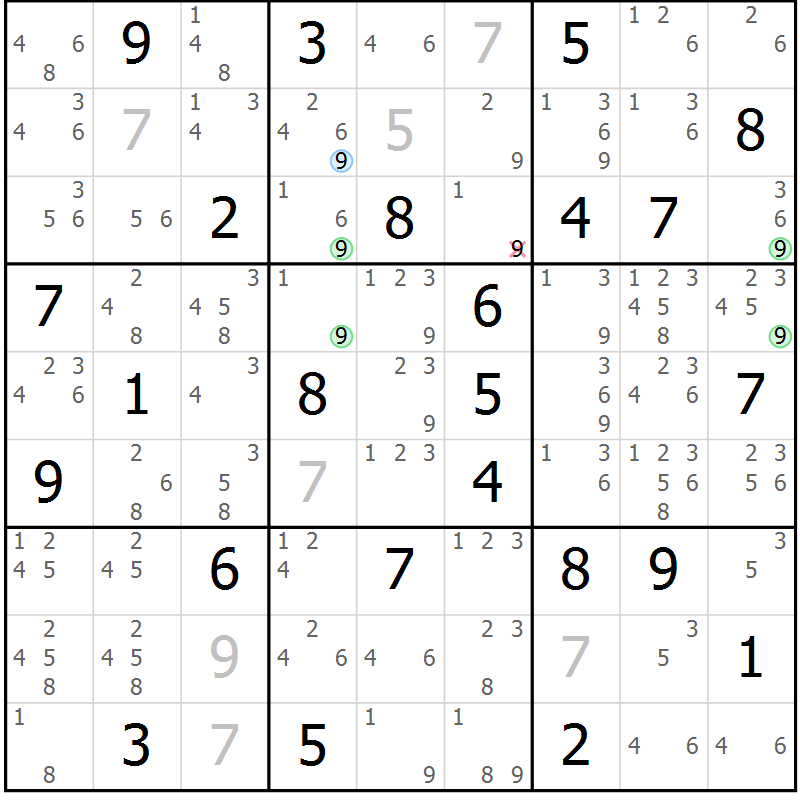 Position des candidats pour la solution de la Gr 71 page 74 du magazine de sudoku Suprême n° 028
