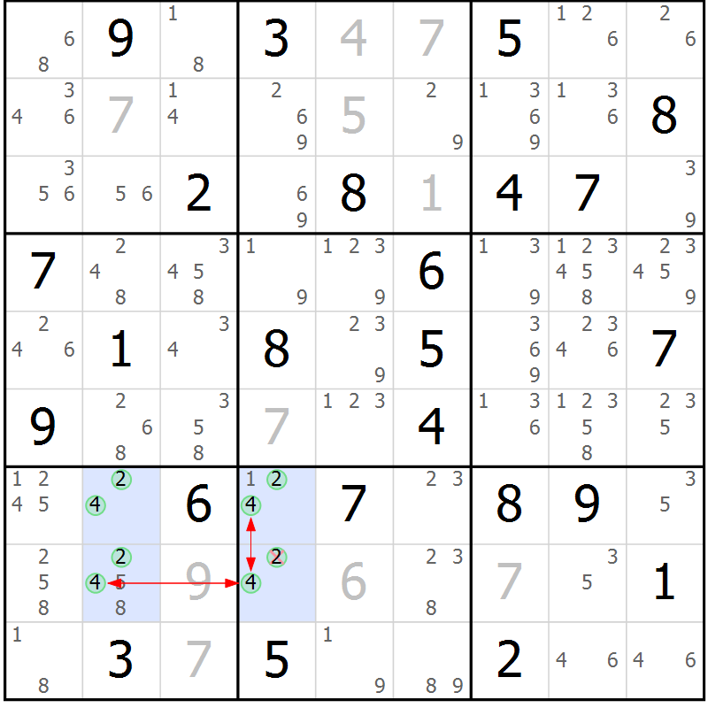 Position des candidats pour la solution de la Gr 71 page 74 du magazine de sudoku Suprême n° 028