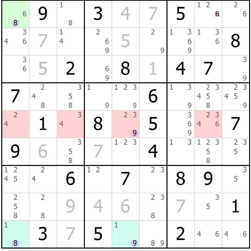 Position des candidats pour la solution de la Gr 71 page 74 du magazine de sudoku Suprême n° 028