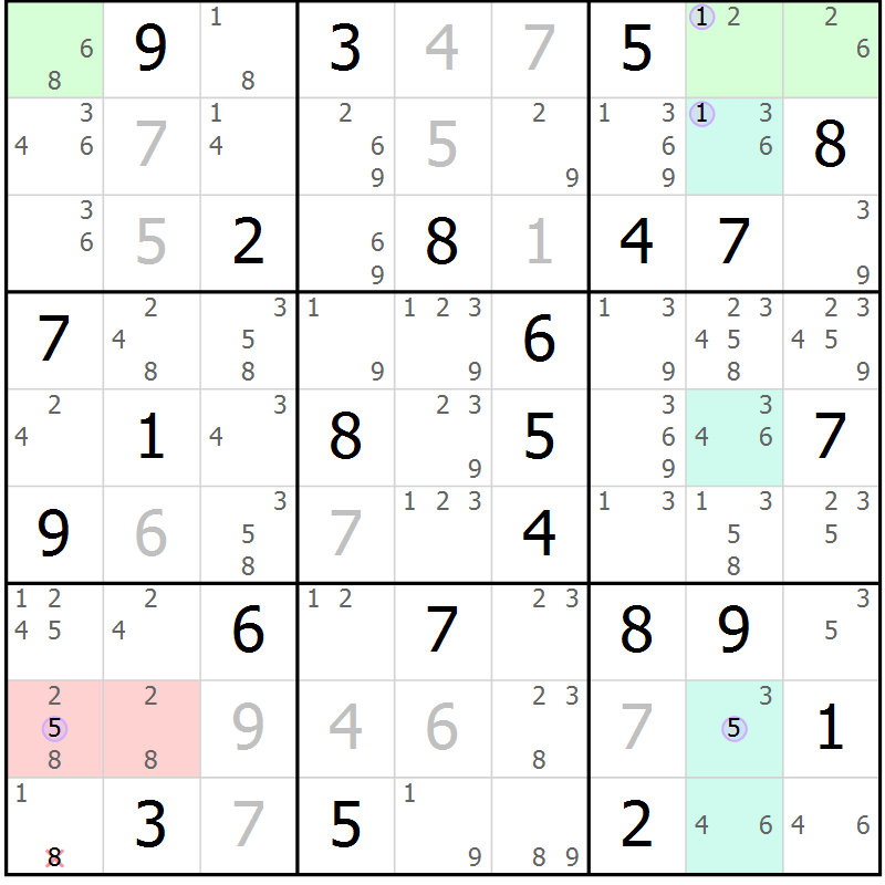 Position des candidats pour la solution de la Gr 71 page 74 du magazine de sudoku Suprême n° 028