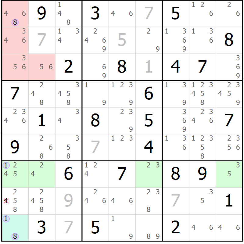 Position des candidats pour la solution de la Gr 71 page 74 du magazine de sudoku Suprême n° 028