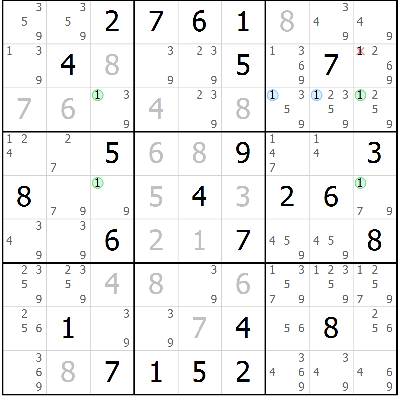Position des candidats pour la solution de la Gr 72 page 75 du magazine de sudoku Suprême n° 028