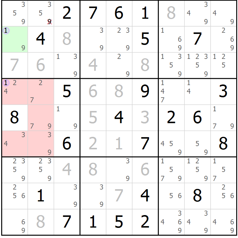 Position des candidats pour la solution de la Gr 72 page 75 du magazine de sudoku Suprême n° 028