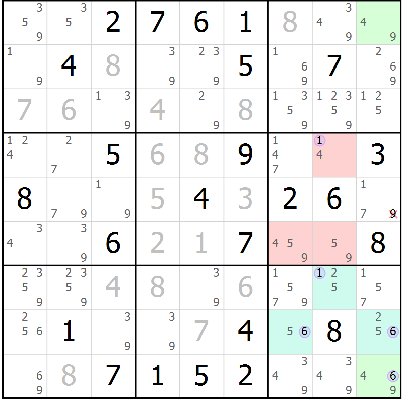Position des candidats pour la solution de la Gr 72 page 75 du magazine de sudoku Suprême n° 028