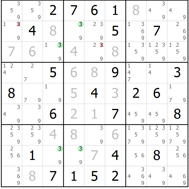 Position des candidats pour la solution de la Gr 72 page 75 du magazine de sudoku Suprême n° 028