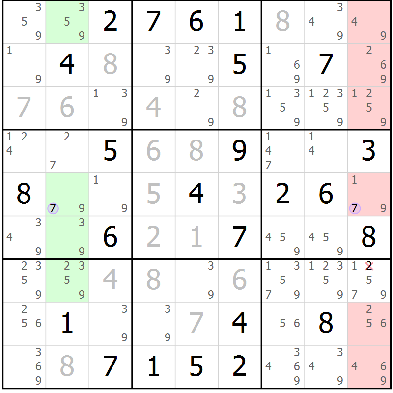 Position des candidats pour la solution de la Gr 72 page 75 du magazine de sudoku Suprême n° 028