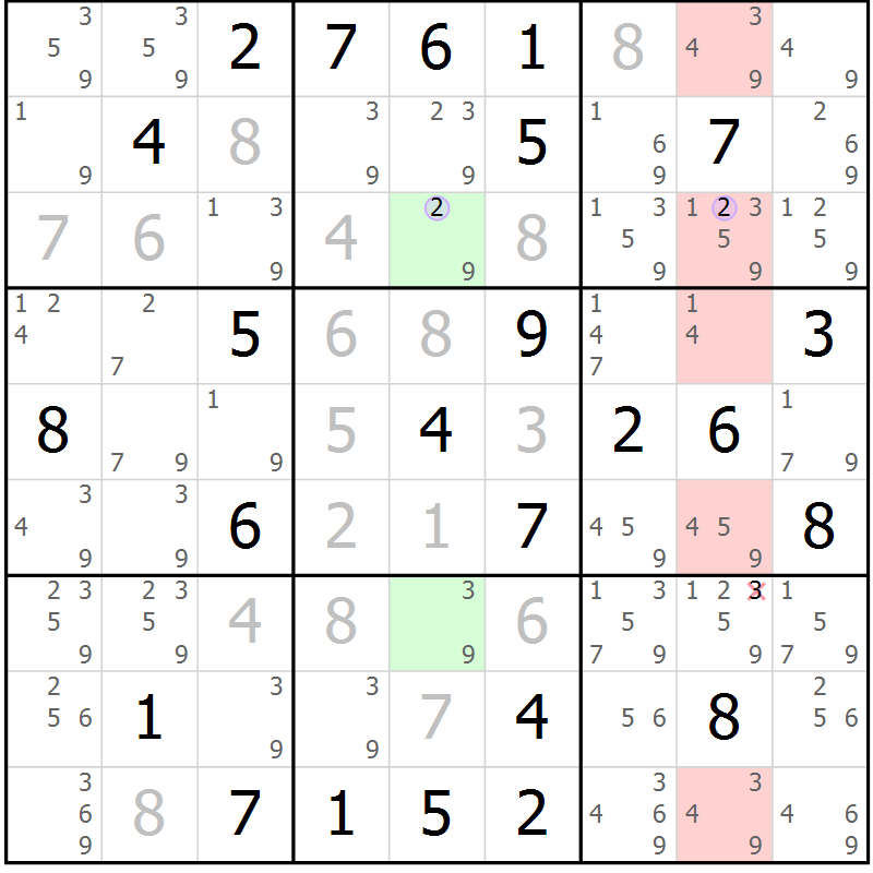 Position des candidats pour la solution de la Gr 72 page 75 du magazine de sudoku Suprême n° 028