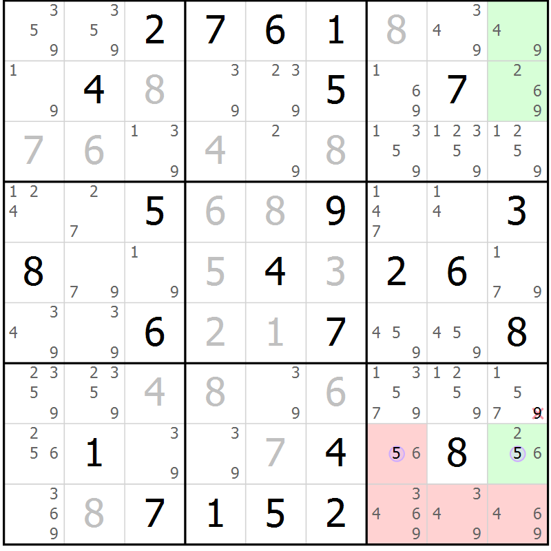 Position des candidats pour la solution de la Gr 72 page 75 du magazine de sudoku Suprême n° 028