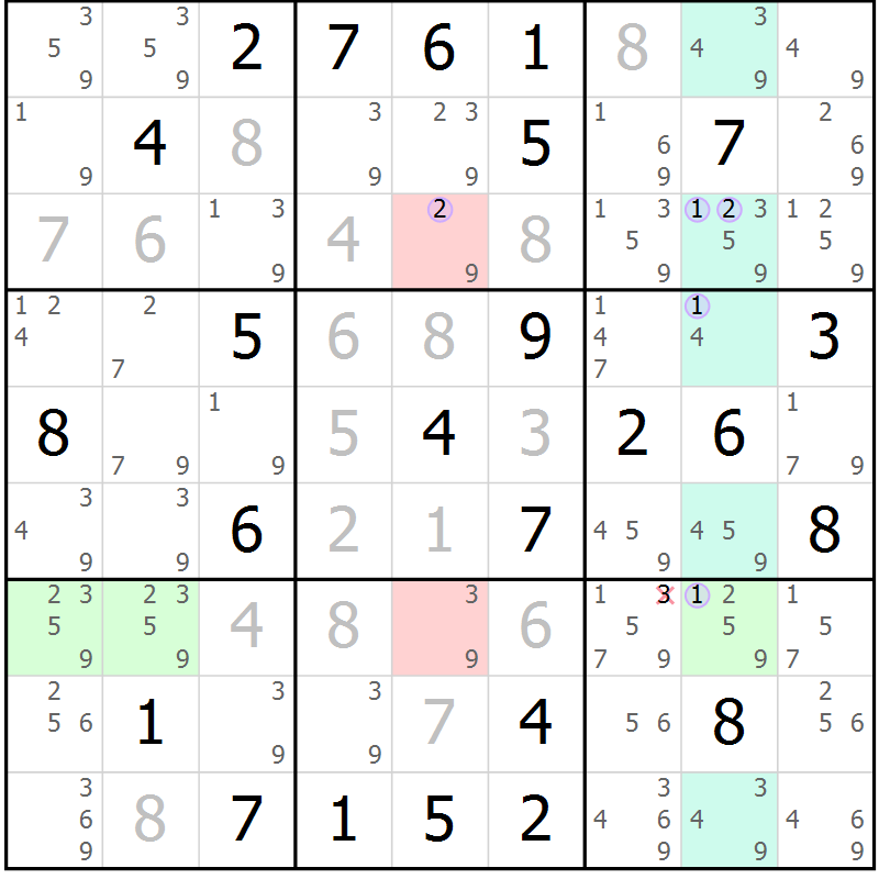 Position des candidats pour la solution de la Gr 72 page 75 du magazine de sudoku Suprême n° 028