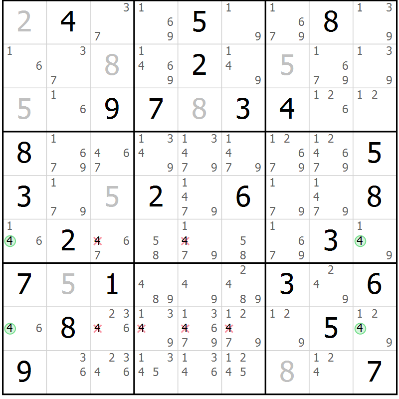 Position des candidats pour la solution de la Gr 73 page 76 du magazine de sudoku Suprême n° 028