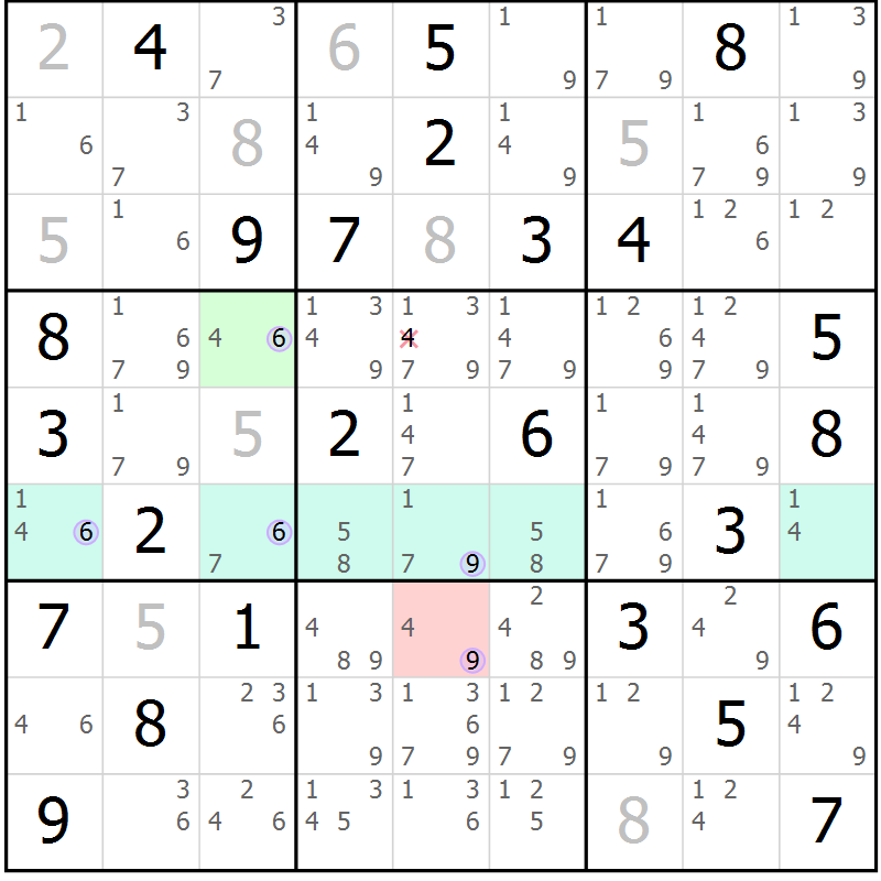 Position des candidats pour la solution de la Gr 73 page 76 du magazine de sudoku Suprême n° 028