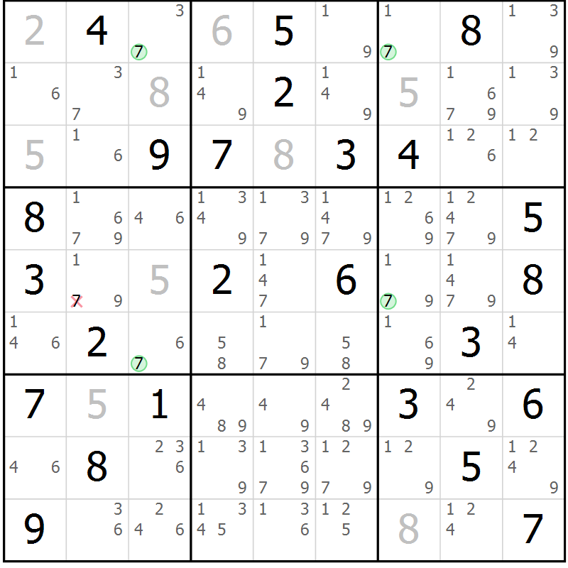 Position des candidats pour la solution de la Gr 73 page 76 du magazine de sudoku Suprême n° 028