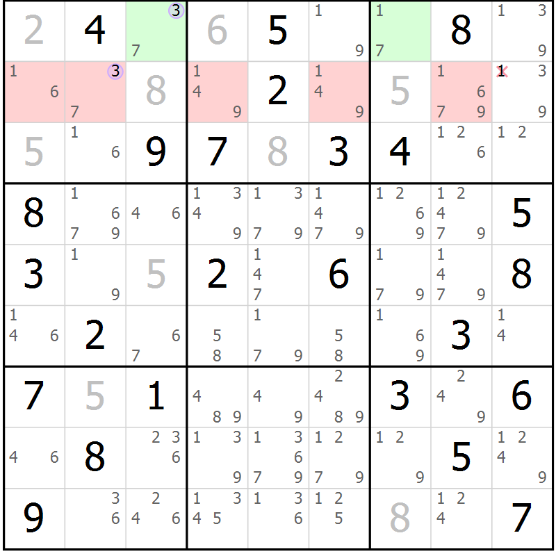 Position des candidats pour la solution de la Gr 73 page 76 du magazine de sudoku Suprême n° 028