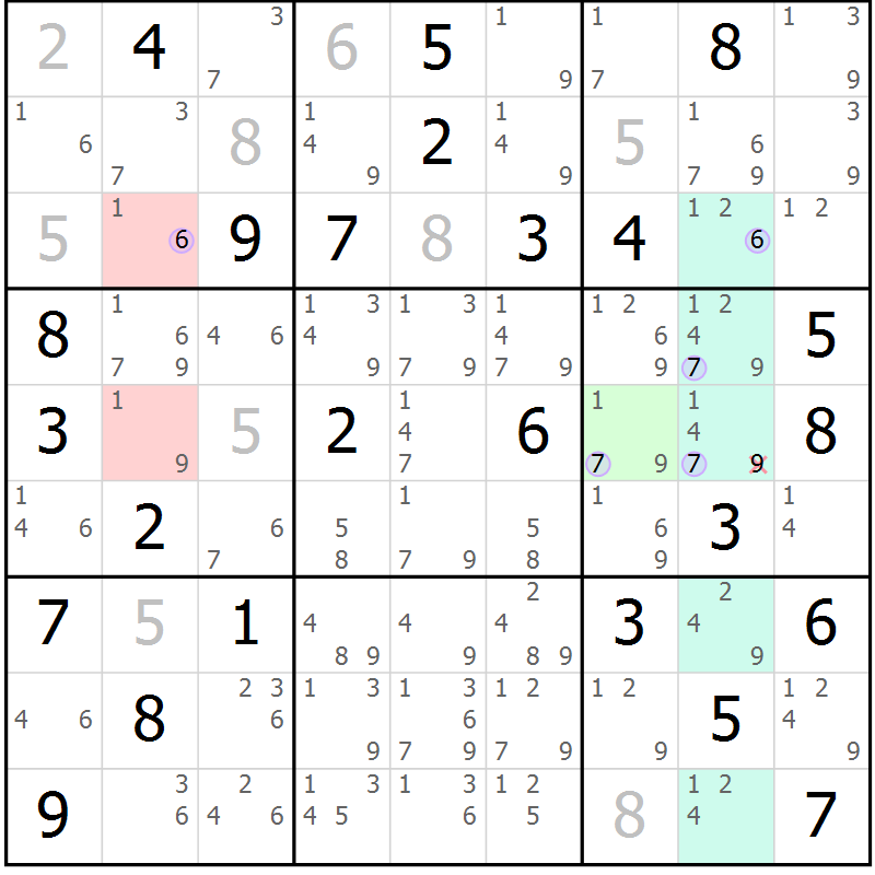 Position des candidats pour la solution de la Gr 73 page 76 du magazine de sudoku Suprême n° 028