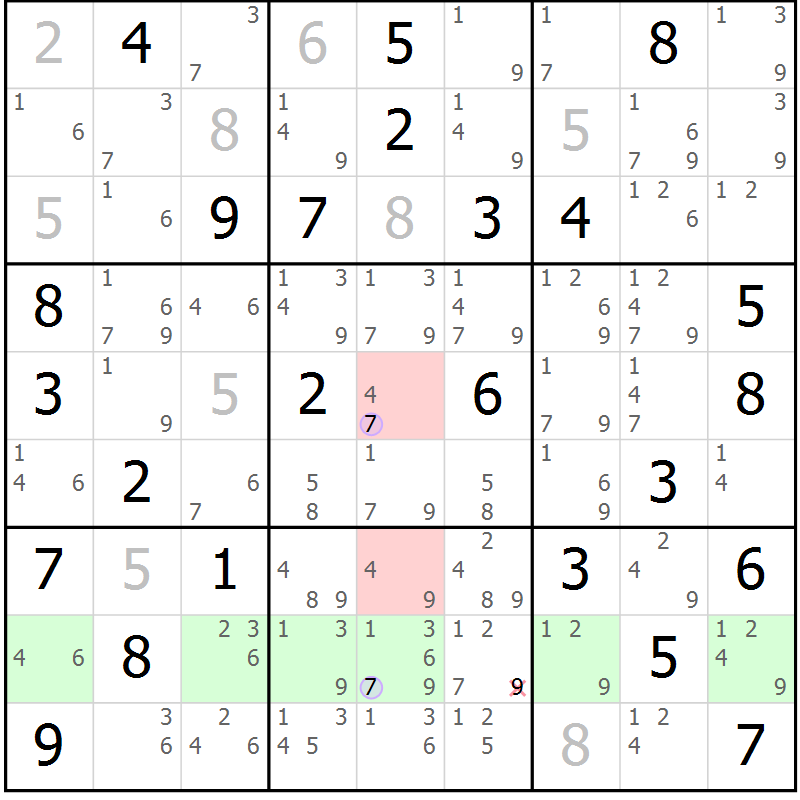 Position des candidats pour la solution de la Gr 73 page 76 du magazine de sudoku Suprême n° 028
