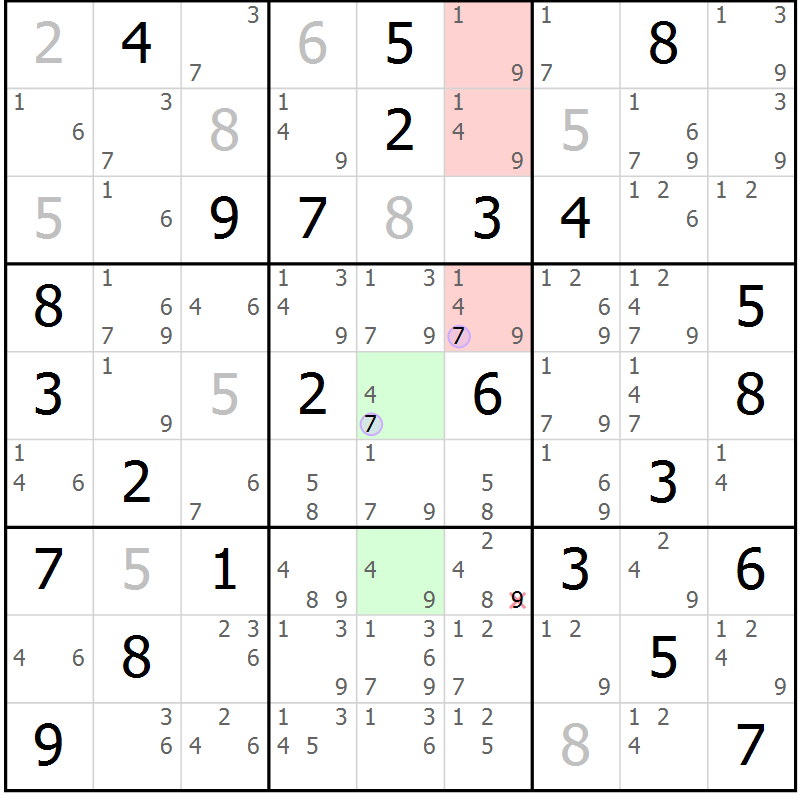 Position des candidats pour la solution de la Gr 73 page 76 du magazine de sudoku Suprême n° 028