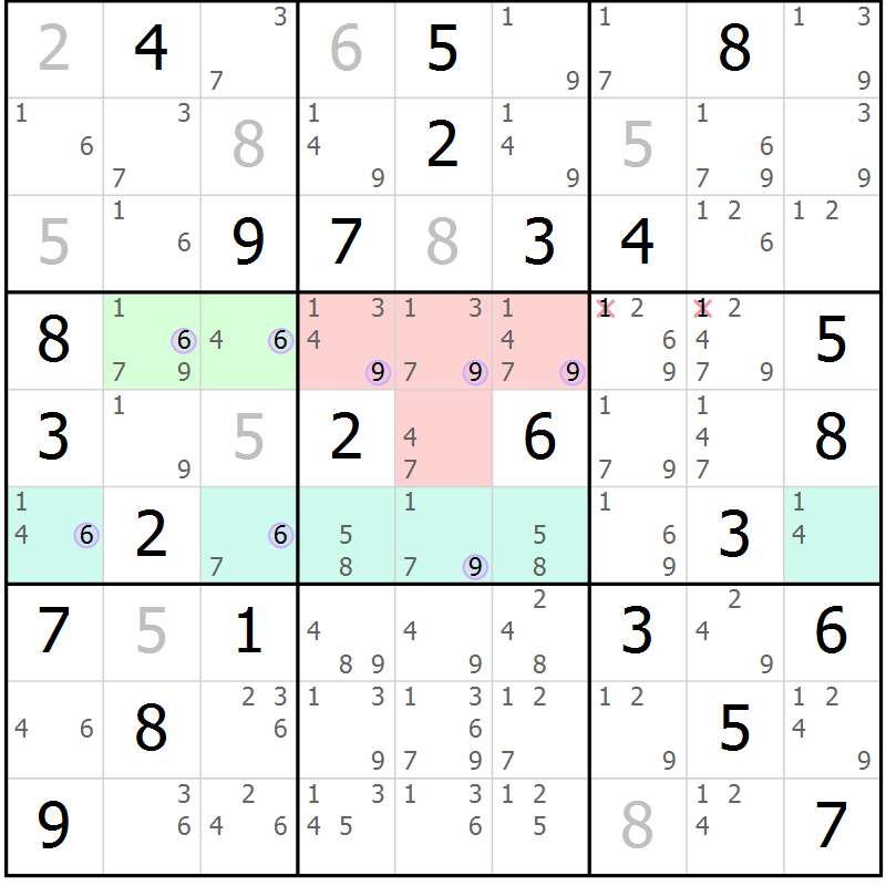 Position des candidats pour la solution de la Gr 73 page 76 du magazine de sudoku Suprême n° 028