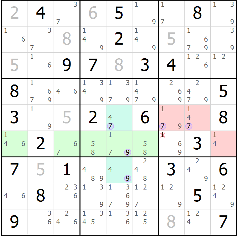 Position des candidats pour la solution de la Gr 73 page 76 du magazine de sudoku Suprême n° 028