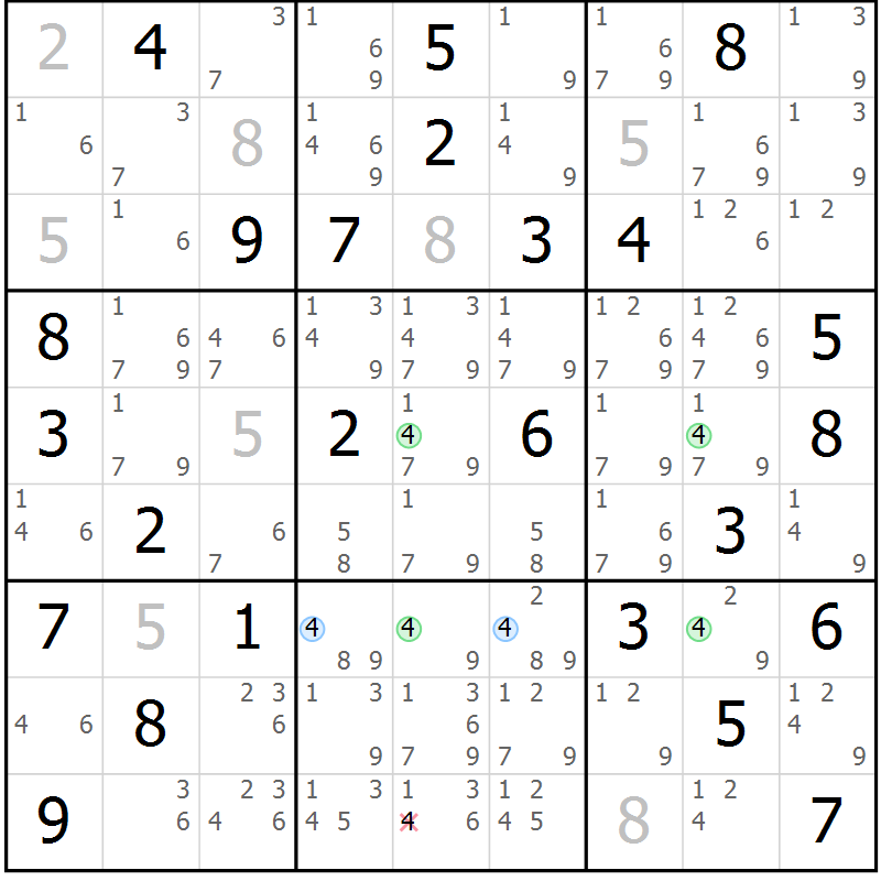 Position des candidats pour la solution de la Gr 73 page 76 du magazine de sudoku Suprême n° 028
