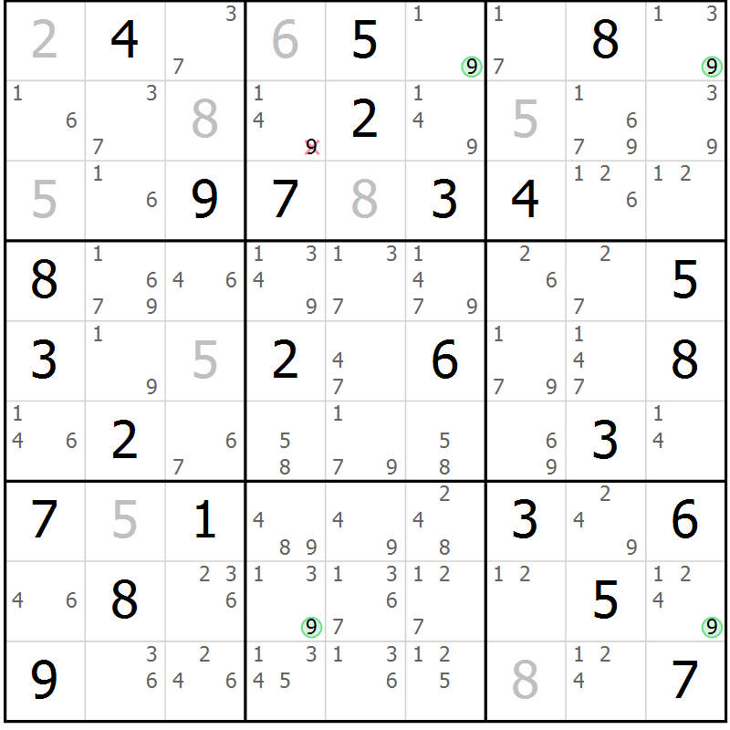 Position des candidats pour la solution de la Gr 73 page 76 du magazine de sudoku Suprême n° 028