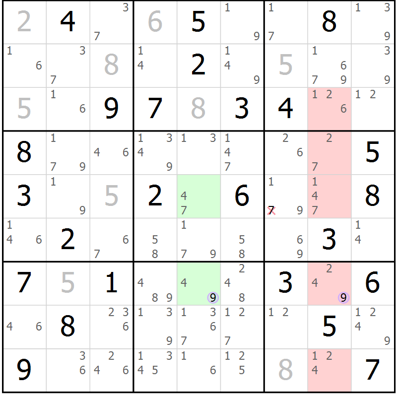 Position des candidats pour la solution de la Gr 73 page 76 du magazine de sudoku Suprême n° 028