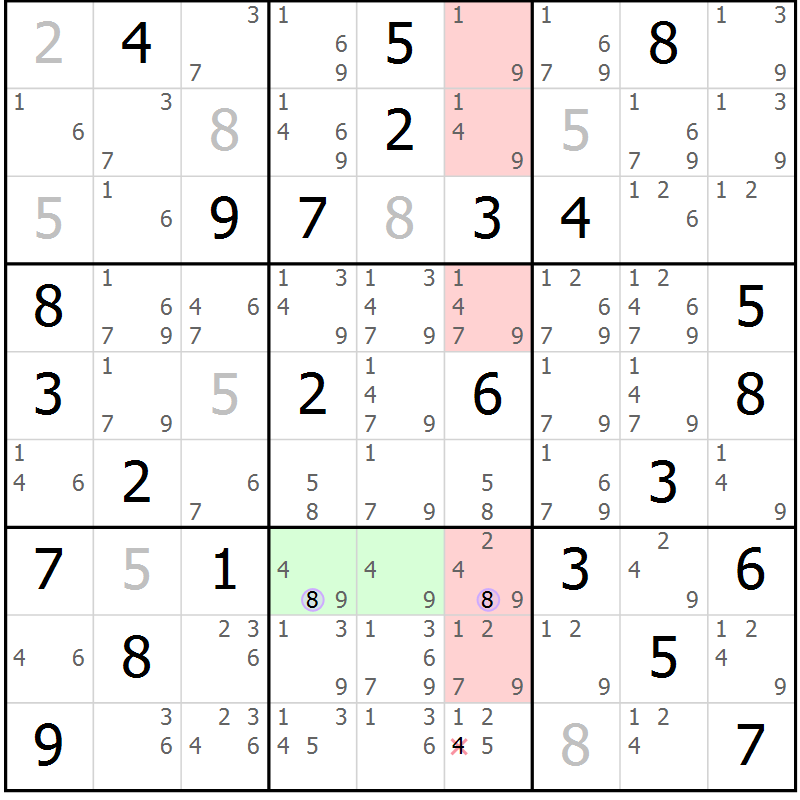 Position des candidats pour la solution de la Gr 73 page 76 du magazine de sudoku Suprême n° 028